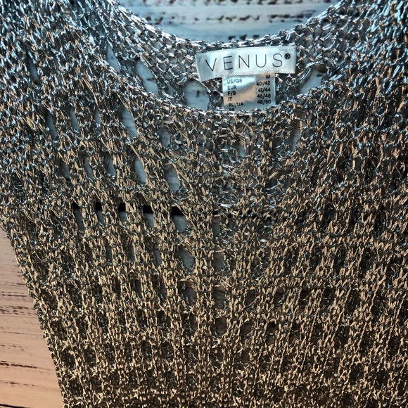 VENUS Metallic Silver Crochet Dress NWOT Medium - Picture 6 of 15